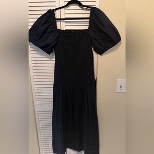 Rhode Navy blue Puff-Sleeve Smocked Midi Dress NWT size M